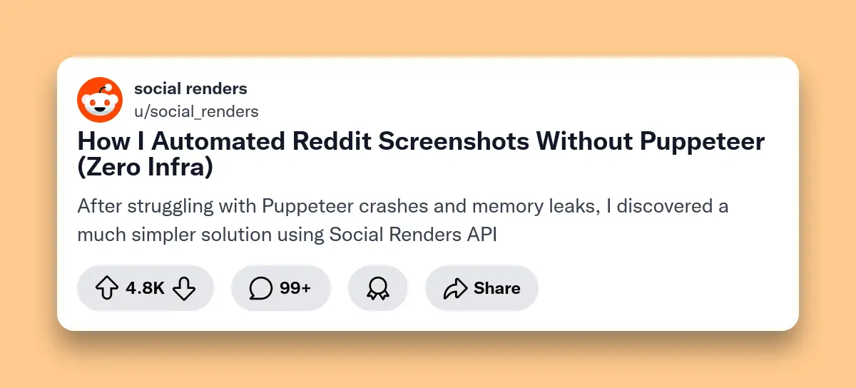 How to Generate Reddit Post Screenshots Without Puppeteer